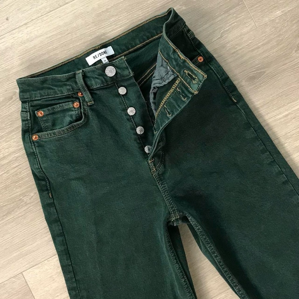 Re/Done high rise evergreen stove pipe straight leg ankle crop button fly jeans